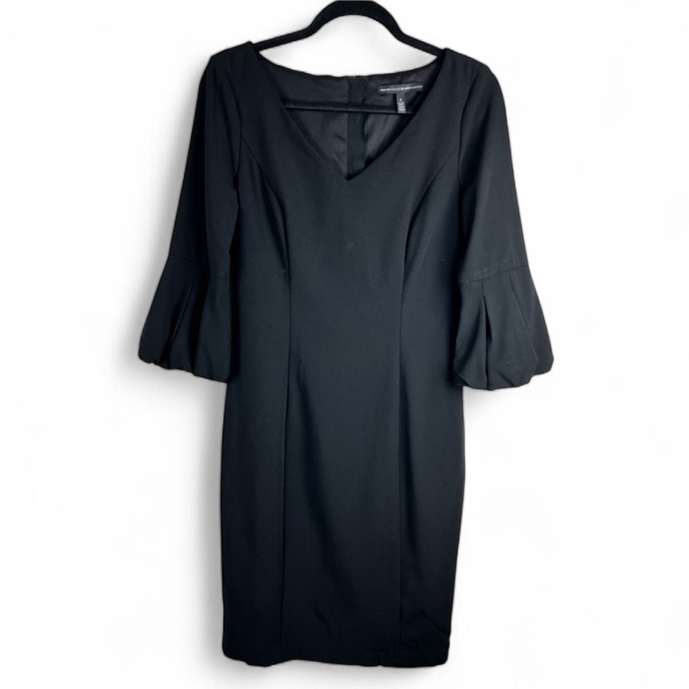 White House Black Market Black Midi Dress with Statement Sleeves